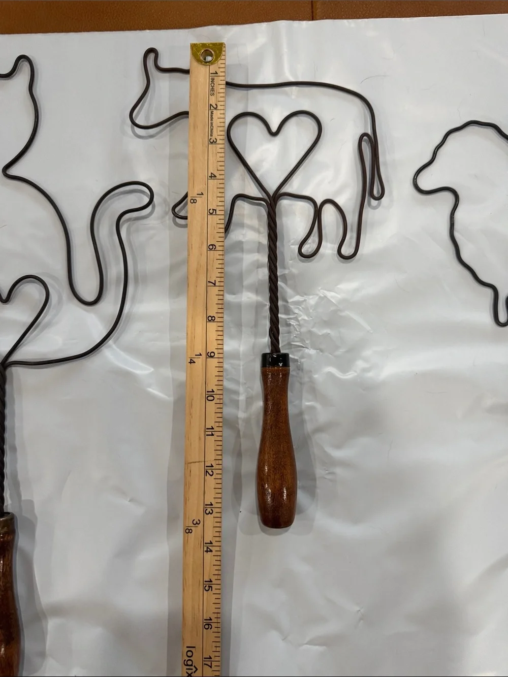 Vintage Lot of 3 Wire Rug Beaters Cat Cow Sheep Wood Handles Farmhouse Decor